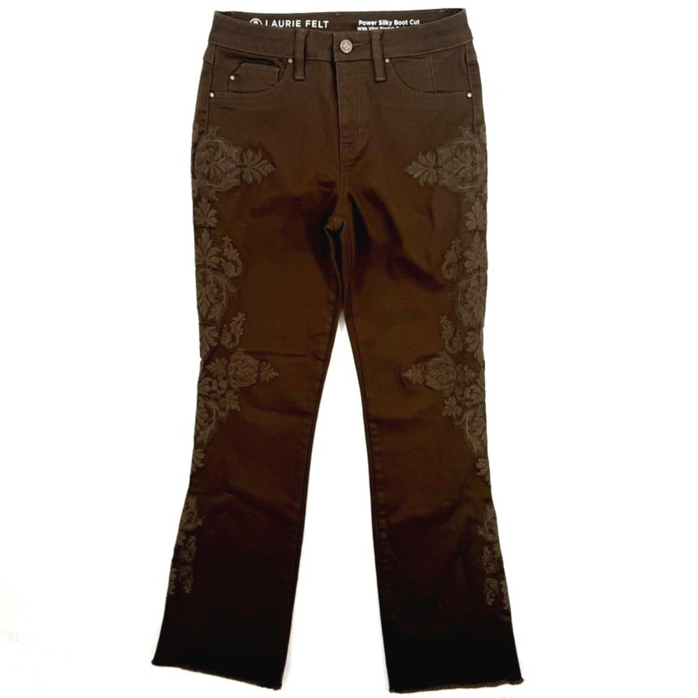 Laurie Felt Power Silky Boot Cut Brown Embroidered‎ Jeans High Rise Small
